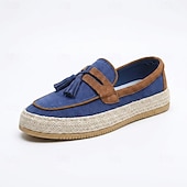cheap Slip-On Casual Shoes-Men's Blue Tassel Espadrille Loafers – Lightweight Slip-On Resort Shoes, Old Money Casual Footwear for Cruises, Beach Vacations and Weekend Getaways