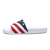 abordables Pantuflas y chanclas de hombre-Sandalias planas para hombre con estampado de bandera, zapatos de verano sin cordones con punta abierta, sandalias casuales ligeras para festivales de música, playa, piscina y uso diario.