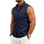 abordables Vestes de course-Homme Couleur Unie Gilet de course à pied Veste softshell Débardeur Rembourré Été Printemps Automne Avec Poches Fermeture intégrale Sans manches Séchage Rapide Léger Respirant Salle de sport Pêche