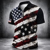  2026 250:e Herrar Amerikanska US-flaggan Polo Skjortor Zip Polo Kortärmad Nedvikt Casual  Sportig Casual Daglig Sport  Utomhus 3D Tryck Sommar Vår Svart 4 Svart 1 Svart 3