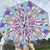 cheap Umbrellas-Vintage Stained Automatic Umbrella, Automatic Open &amp; Close Folding Rain Umbrella for Women, Compact Travel Parasol, Windproof Collapsible Umbrella, Cute Aesthetic Gift Umbrella for Girls