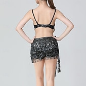 preiswerte Bauchtanzkleidung-glitzerndes Königsblau für Damen &amp;Goldenes Bauchtanzkostüm-Set – Pailletten-BH-Top und Fransenrock – Performance-Outfit für Latin Samba und Rave