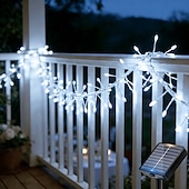 billige Solcelle utendørslys-Solcelledrevet lyslenke 6m 200 LED fyrverkeriformet lyslenke med 8 blinkende moduser for hagefester utendørs belysning bryllup terrassedekorasjon