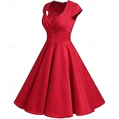 economico Outfit-Anni 1950 Retrò Vintage Vestito Svasato Abito per Festa di Natale Tinta unita Costume Per donna Festa / Sera Mascherata Addio al Nubilato Adulti Vestito Orecchini Copricapo Primavera &amp; Estate