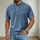 abordables t-shirts de base-Homme T-shirt Chemise jean Manche Courte Col montant Col mandarin Automne &amp; Hiver Été Printemps Uni ancien Streetwear Occasionnel Lavé Manche raglan Occasionnel Maison Rue Gris Bleu Ciel Pourpre