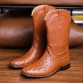 abordables Cowboy &amp; Western Boots-Men's Ostrich Texture Cowboy Boots – Premium Western Leather Boots for Music Festivals, Country Concerts, Outdoor Parties &amp; Bar Nights