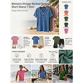 baratos Camiseta lisa-Camiseta feminina softfade™ 100% algodão estilo Henley - camiseta vintage de alta qualidade com manga curta, gola redonda e bolso.