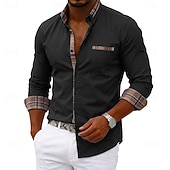 economico Camicie eleganti da uomo-Da uomo Camicia Camicia elegante Camicia con Bottoni Bianco Nero Rosa Blu marino Manica Lunga Blocco di colori Bavero Casuale Quotidiano Tasca Frontale Abbigliamento Moda Casual Confortevole