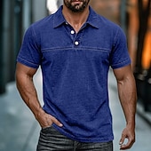 ieftine Polo clasic pentru bărbați-Cămașă spălată cu acid SoftFade™ Cămașă de golf bărbați Casual Afaceri Guler polo rib Tăiată Mâneca scurtă Modă Basic Solid Color Butoane Spălate Vară Primăvară Croială obișnuită Negru Verde deschis