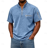 tanie Męska klasyczna koszulka polo-Koszulki polo SoftFade™ dla mężczyzn T-shirt z efektem przetarcia Casual Praca Ćwierć zamek błyskawiczny Żebrowany Kołnierzyk Krótki rękaw Moda Basic Gładki Zamek błyskawiczny Kieszeń Lato Wiosna