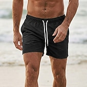 cheap Men's Swim Shorts-Men's Swim Trunks Swim Shorts Board Shorts Drawstring with Mesh lining Plain Solid Colored Quick Dry Above Knee Casual Beach Holiday Hawaiian Casual / Sporty Blue Khaki Stretchy