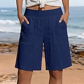 preiswerte Bermudashorts-Damen Shorts Stoffhosen Urlaub Stilvoll Alltagstauglich Knielang Hohe Taille Einfach Outdoor Marineblau Khaki Schwarz Weiß Sommer Frühling