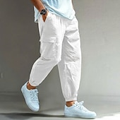 voordelige Klassiek-Voor heren Cargohosen Linnen broek Broek Korte broek Zomerbroek Trekkoord Meerdere zakken Elastisch manchet Effen Comfort Ademend Volledige lengte Casual Dagelijks Feestdagen Vakantie Modieus blauw