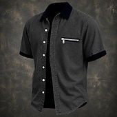cheap Men's Smart Casual Shirts-SoftFade™ Men Shirt Casual Shirt Denim Shirt Cotton Acid Wash Shirt Acid Wash Shirt Black Green khaki Gray Light Blue Short Sleeve Plain Shirt Collar Casual Daily Color Block Clothing Apparel Elegant