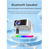 cheap Projectors-Smart Projector with Auto Focus &amp; Auto Keystone, 720P Native Portable Movie Projector with RGB Ambient Light, Bluetooth Speaker, WiFi Screen Casting, 180° Rotatable Home Theater Projector