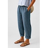  Damen Jeans Freizeithose Abgeschnittene Hose Urlaub Basic Knöchellang Hohe Taille Einfach Tasche Komfort Weich Atmungsaktiv Unelastisch Lässig Täglich Urlaub Blau Schwarz Marineblau Sommer Frühling