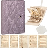 economico Portagioie e porta trucchi-Astuccio da viaggio per gioielli, pratico astuccio in pelle per gioielli da donna, con 5 pochette in velluto rimovibili per orecchini, anelli, collane e accessori da viaggio anti-groviglio.
