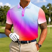 abordables Men's Golf Polo-Men's Gradient Golf Sports Polo Shirts Short Sleeve Polo Shirts Lapel Casual Athleisure 3D Print Buttons Breathable Mesh Summer Spring Blue Purple Green