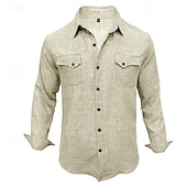abordables Vacances-Hommes Chemise Chemise en lin Chemise d'été Tenue de plage Chemise Boutonnée Uni Occasionnel Quotidien Bleu Rose Claire bleu marine Bleu de minuit manche longue Col Printemps &amp; Été Été Vêtement Tenue
