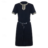cheap Tops-Set Retro Vintage Medieval Renaissance Waist Belt Tunic with Accessories Short Sleeves Pirate Viking Fancy Dress Men's Viking Halloween Carnival Renaissance Fair LARP Adults Belt T-shirt