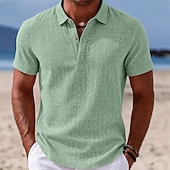 economico Polo Classico da Uomo-Per uomo Camicia di lino Polo Casuale Vacanza Classico Manica Corta Moda Tinta unica Semplice Leggero Bottoni Estate Primavera Blu Bianco Nero Blu marino Marrone Verde Camicia di lino