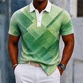 cheap Men's Color Block Polo-Men's Color Block Geometic Polo Shirts Short Sleeve Polo Shirts Collared Shirts Casual Athleisure 3D Print Buttons Spring &amp; Summer Yellow Green Rainbow