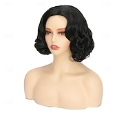 cheap Historical Wigs-Short Black Curly Wigs for Women Natural Wavy Anime Cosplay Wig 1920s Carnival Halloween Costume Fancy Dress Up Drag Queen Party Flapper Wig