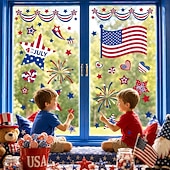  Fensteraufkleber zum 4. Juli – 9 Bögen mit 111 Stück, patriotische Dekoration, doppelseitig, zum Unabhängigkeitstag, statisch haftende Fensteraufkleber für Glasfenster, rot-weiß &blaue