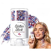  Stick glitterato patriottico per il corpo del 4 luglio, 1/2 stick glitterato rosso, bianco e blu per il viso, glitter impermeabile per il festival del 4 luglio per corpo, capelli e viso, glitter