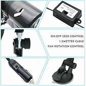 tanie Fani samochodów-Wentylator samochodowy 12 V/24 V z mocną przyssawką, obrotowy o 360° wentylator chłodzący deskę rozdzielczą i przednią szybę, przenośny, cichy automatyczny obieg powietrza do SUV-ów, ciężarówek,