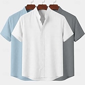 cheap Classic-Men Shirt Linen Shirt Summer Shirt Band Collar Shirt Button Up Shirt Plain Casual Daily Black+White+Gray Black+Blue+Gray White+Gray+Blue Orange+Gray+Black Short Sleeve Stand Collar Summer Clothing