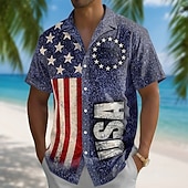  4th of July 2026 250th Men's American Flag Shirt Summer Shirt Button Up Shirt Short Sleeve Patriotic Outdoor Festival Summer Spring Turndown 3D Print Collared Shirts Blue Dark blue Black Green