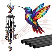 preiswerte Wandskulpturen-Buntes Vintage-Windspiel mit Kolibri-Motiv für draußen, schwarzes Metall-Windspiel für den Außenbereich, Geschenkideen für Frauen und Männer, Garten- und Hofdekoration, Erinnerungs- oder