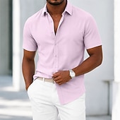economico camicie da uomo no stiro-Per uomo Camicia Camicia elegante Camicia non stiro Camicia con Bottoni Semplice Casuale Quotidiano Bianco Blu chiaro Nero Rosa Manica Corta Collo ripiegato Estate Primavera Abbigliamento Classico