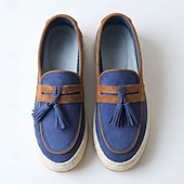 cheap Slip-On Casual Shoes-Men's Blue Tassel Espadrille Loafers – Lightweight Slip-On Resort Shoes, Old Money Casual Footwear for Cruises, Beach Vacations and Weekend Getaways