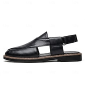 ieftine sandală de rochie-Bărbați Epocă Casual Zilnic PU piele Comfortabil Respirabil Buclă Kaki Negru Gri Vară Primăvară Toate Sezoanele