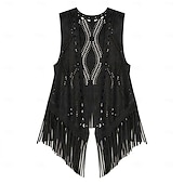 baratos Tops-Retro Vintage Anos 70 Discoteca Colete de camurça Sem Mangas Hippie Discoteca Franjas Fantasia Mulheres Dia Das Bruxas Carnaval Baile de Máscaras Festival de Música Espetáculo Parada do Orgulho Adulto