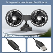 voordelige Autofanaten-Dubbele ventilator voor in de auto met zuignap, 360° draaibare koelventilator voor voorruit en dashboard, draagbare elektrische luchtcirculator, stille ventilator voor sedan, SUV, camper, vrachtwagen