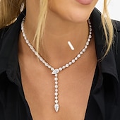 cheap Necklaces-Necklace Cubic Zirconia Zircon Women's Elegant Tassel Fringe Necklace For Party