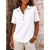  Per donna Tunica Bottoni Tinta unica Vintage Elegante Classico Manica Corta Colletto a Camicia Top lunghi Casuale Quotidiano Blu Nero Bianco Rosa Rosso Estate Primavera