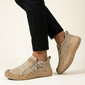 cheap Slip-On Casual Shoes-Men's Khaki Outdoor Comfort Shoes – Breathable Slip-On Walking Sneakers, Rugged Casual Footwear for Hiking, Camping, Travel, Fishing and Daily Leisure Wear