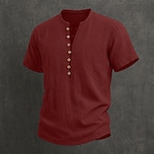 ieftine Clasic-Bărbați Cămașă de in Cămașă popover Cămașă de vară Cămașă casual Simplu Casual Zilnic Negru Alb Roșu Vin Bleumarin Manșon scurt Guler Vară Îmbrăcăminte Nasturi