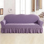 cheap Sofa Cover-Country Style 3D Stretch Sofa Cover with Skirt, Washable Elastic Couch Slipcover for 1/2/3/4 Seater, Fitted Furniture Protector