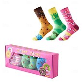 abordables Party Supplies-3 Pairs Novelty Donut Socks for Women Men, Funny Colorful Doughnut Patterned Cotton Crew Socks, Unique Foodie Gifts for Birthday Christmas, Creative Gag Gift for Donut Lovers, Stocking Stuffer