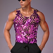 abordables Tapas-Retro Antiguo Disco Años 80 Top tank Sin Mangas Disco Lentejuelas Metálico Brillante Camiseta con cuello redondo Disfraz Hombre Víspera de Todos los Santos Carnaval Fiesta Club nocturno Adulto