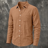 baratos Clássico-Masculino Camisa Social Camisa de linho camisa de verão camisa de botão Tecido Casual Roupa Diária Preto Branco Verde Claro Rosa Manga Longa Aberto para a Lateral Primavera Verão Verão Roupa Bolso
