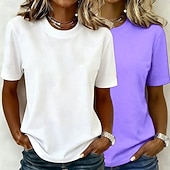  Γυναικείο T-Shirt 100% Βαμβάκι Βασικό Κλασικό Μοντέρνο Κοντό Μανίκι Στρόγγυλη Λαιμόκοψη Κανονικές Μπλούζες Καθημερινές Έξοδος Μαύρο/Κόκκινο Λευκό+Ρόζ Λευκό/Μαύρο Πράσινο/Μπλε Λευκό+Πορτοκαλί