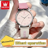 voordelige Quartz-horloges-Olevs dameshorloge in roze, schattig analoog quartz polshorloge met datumweergave, casual modieus meisjeshorloge met ademende nylon band, waterdicht tot 30 meter, verjaardagscadeau voor tienermeisjes