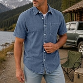 cheap Men's Smart Casual Shirts-SoftFade™ Men Shirt Casual Shirt Demin Shirt Acid Wash Shirt Garment Dyed Black Light Green Burgundy Navy Blue Purple Short Sleeve Plain Shirt Collar Casual Daily Button-Down Clothing