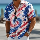 economico Magliette Patriottiche 250-2026 250° Camicia per Uomo a Maniche Corte con Stampa Tie Dye Bandiera Americana Aquila Camicia Button Up Patriotica Outdoor Festival Estate Primavera Collo Stampa 3D Blu Blu 2 Blu